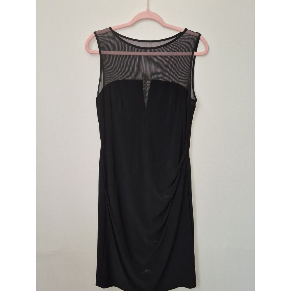 Ralph Lauren Black Sleeveless Dress 12 Mesh Yoke Sweetheart Neck Bias Cut LBD